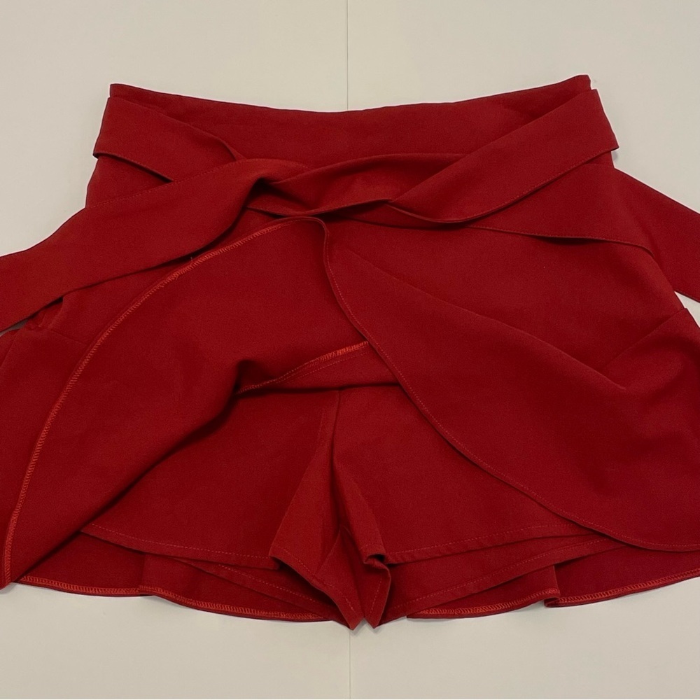 Zara Burgundy Red Bow Flounced Hem Women’s Skirt/Skort with Tie Detail Size L - Picture 9 of 15